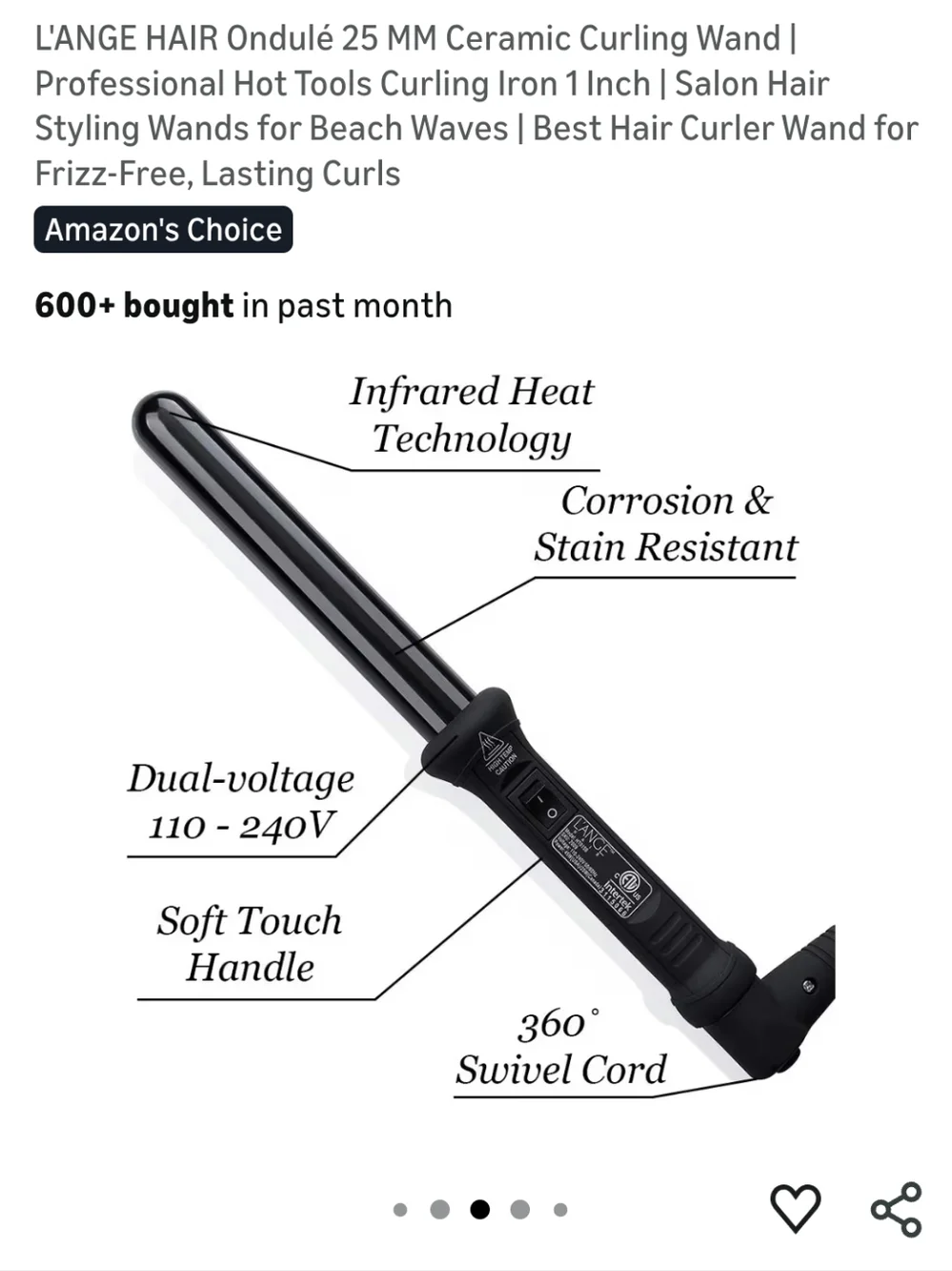 L'ANGE Hair Curling Wand Black